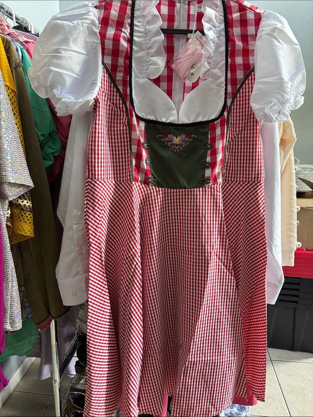 Renaissance /Octoberfest Dress With Detachable Apron and Pink Lacing for front